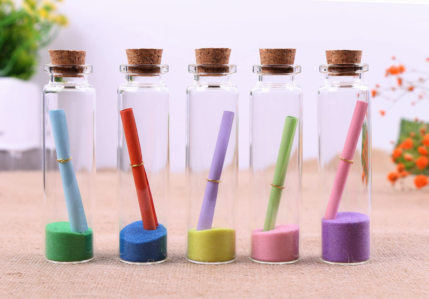 MaxMau 100 Sets of 20ml Glass Bottles with Cork Stopper,Small Clear Jars Tiny Glass Vials for Wedding Favors Seed Powder Sequin Storing Art Crafts Display Party Member Gift