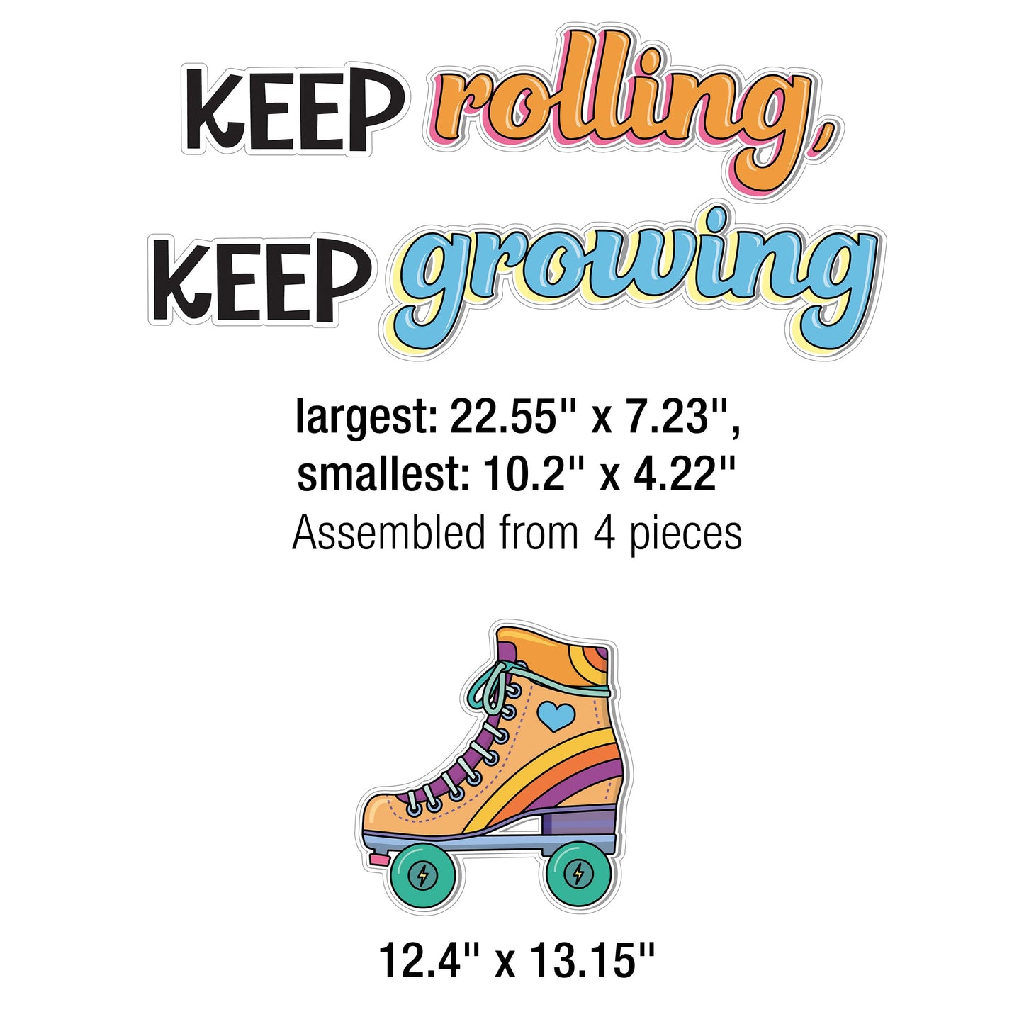 Happily Ever Elementary Retro Remix 103-Piece Motivational Bulletin Board Set, Roller Skates, Flowers, and More Groovy Bulletin Board Decorations for Classroom Decor