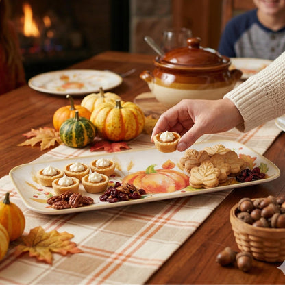 UPware Harvest Pumpkin Melamine Serving Tray, 15 x 6.5 Inch Rectangular Serving Platter, BPA Free Food Tray for Party Entertaining