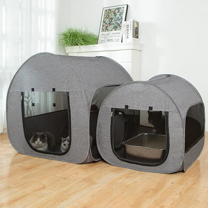 Portable Cat Playpen, Delivery Room, Enclosure, Postoperative Recovery, House Design for Better Standing, Foldable Pet Tent for Indoor and Outdoor Use, Cat Houses & Condos Dark Gray