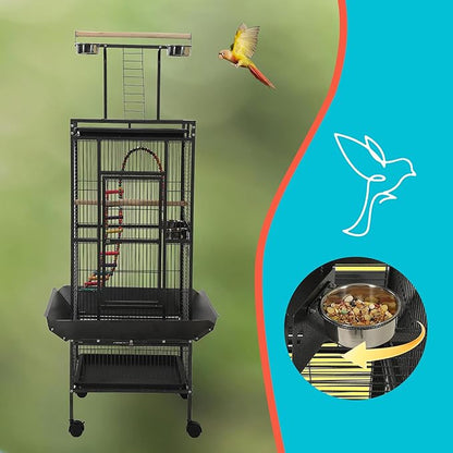 Large Bird Cages for Parrots,Bird Flight Cage for Parakeets,Cockatiel Cage for Birds,Large Parakeet Cage with Stand,Parrot Cages Cover,Seed Catcher,Toys,Feeders,Trays for Conure Canary Lovebird Budgie