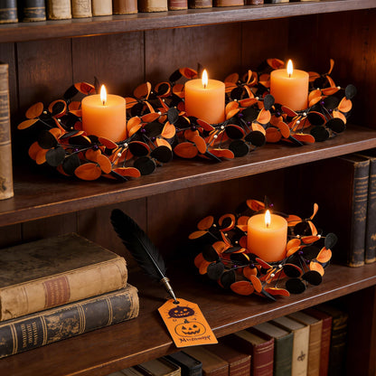 4 Pcs Small Halloween Hanging Wreaths with Artificial Orange Black Eucalyptus Leaves Dark Purple Berry Beads Gothic Mini Cabinet Wreath for Home Table Centerpieces Kitchen Halloween Party Decor