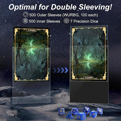 1000 Pack Card Sleeves, 500 Matte Trading Card Sleeve and 500 Inner Sleeves Ideal for Double-Sleeving, Fit for MTG, TCG and Game Cards (5 Colors)