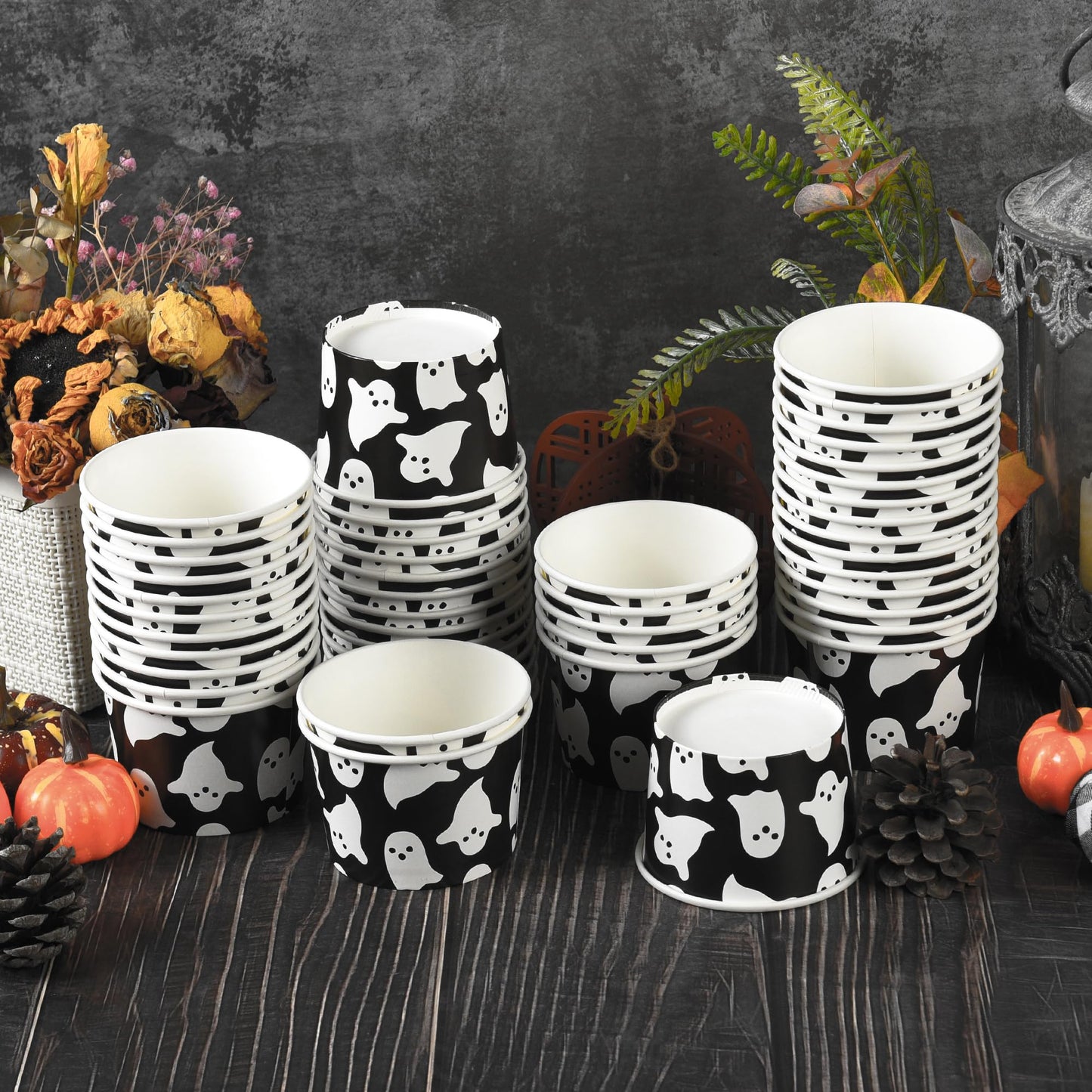 AimFun 50 Pcs Halloween Snack Cups Ghost Paper Treat Cups