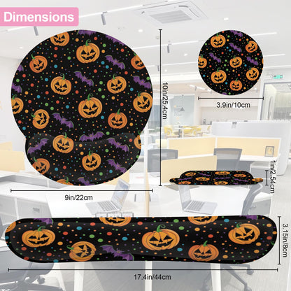 Halloween Pumpkin Bat Keyboard Wrist Rest Pad Mouse Pad Set,Ergonomic Mousepad Wrist Support Memory Foam Desk Pad for Gaming Office,Non-Slip Rubber Base Easy Typing for Home Office Computers