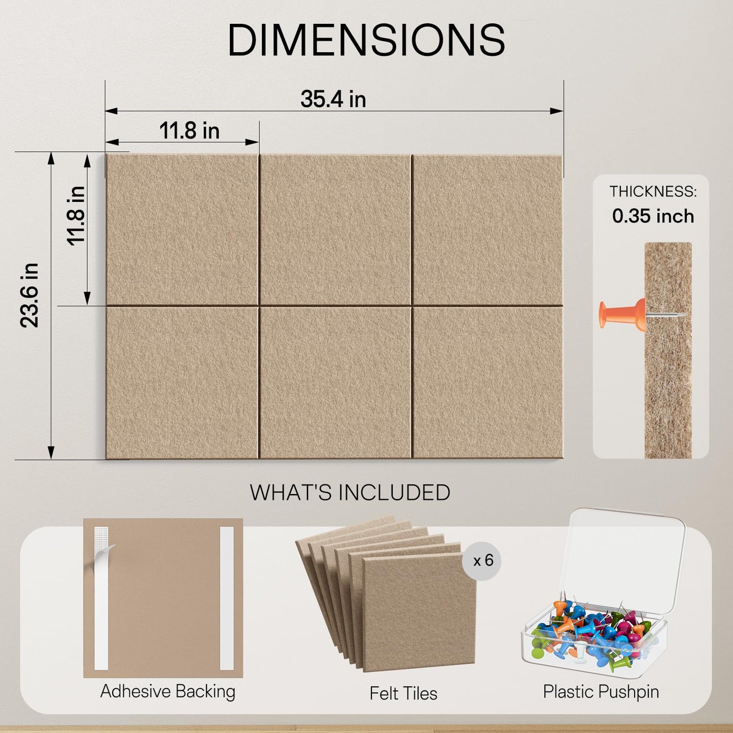 MaxGear Large Cork Board for Wall 36" x 24", Tan Bulletin Board, 6 Pack Felt Wall Tiles with Pushpins, Cork Boards for Office Pin Board Tack Board Cork Boards