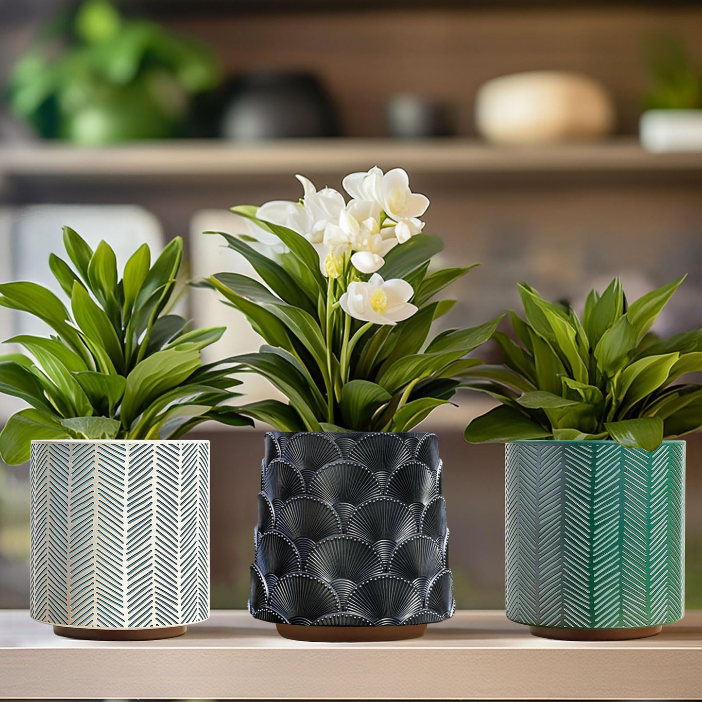 GUGUGO Slash Line Plant Pots, Boho Modern Geometric Planters Pots for Indoor Plants, Cute Unique Flower Pot with Drainage, Eclectic Colorful Small Succulent Planter Funky Gardening Pot Gifts, Green