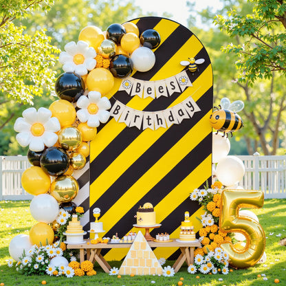 6.6FT Arch Cover Black and Yellow Stripe Bakcdrop Cover Spandex Arch Stand Cover Reversible Striped Arch Backdrop for Baby Shower Birthday Boys Gender Reveal Construction Theme Party Photo Background
