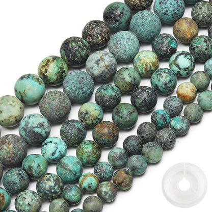 Natural Matte African Turquoise Beads, 10MM Round Frosted Unpolished Loose Gemstone Beads for Bracelet Necklace Jewelry Making, Energy Stone Healing Power with Stretch Beading Cord