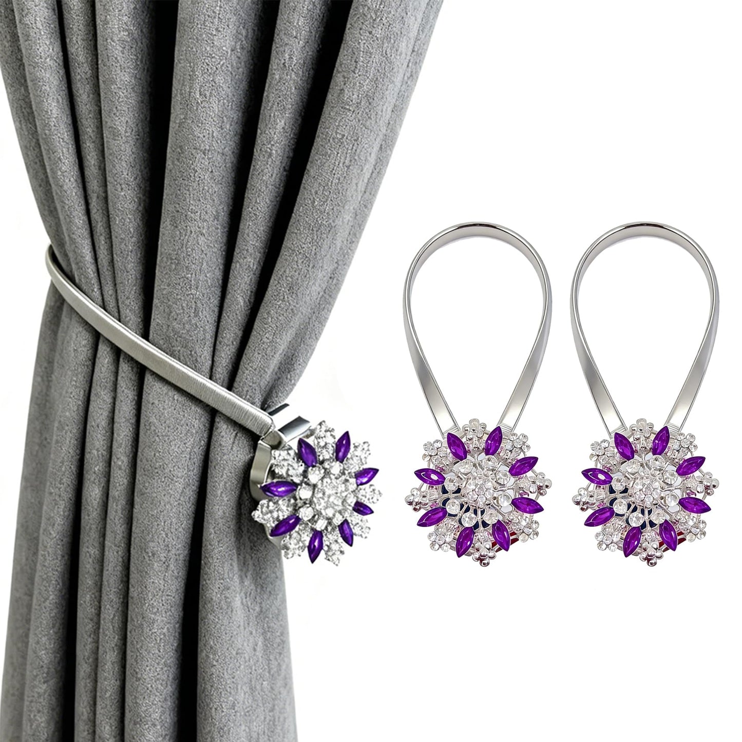 Magnetic Curtain Tiebacks, 2 Pack Spring Wire Curtain Holdbacks - YueLvoe No Drill Wall Mounted Tie Backs for Indoor/Outdoor Curtains, Modern Pull Backs for Home Office Decor (Purple)