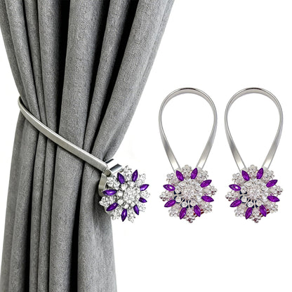 Magnetic Curtain Tiebacks, 2 Pack Spring Wire Curtain Holdbacks - YueLvoe No Drill Wall Mounted Tie Backs for Indoor/Outdoor Curtains, Modern Pull Backs for Home Office Decor (Purple)