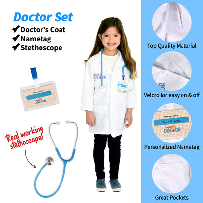 Born Toys 3-in-1 Toddler Dress Up Clothes for Boys & Girls Ages 3-7, Police, Firefighter and Doctor Pretend Play Set with Toy Accessories, Washable Costumes for Kids Career Day Outfit, Gift Ready Set