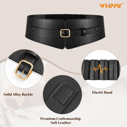 WHIPPY Women Wide Elastic Waist Belt Wide Leather Stretch Belt Fashion Ladies Waistband for Dresses, Black, M