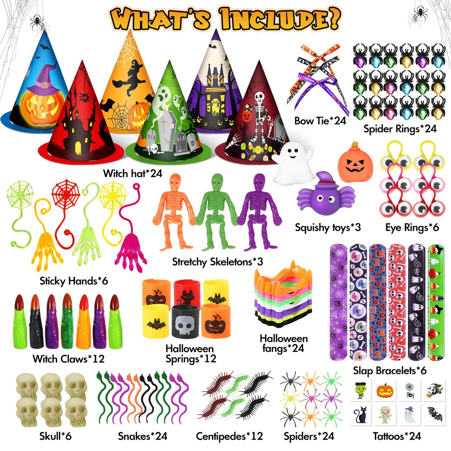 Letapapa 234 PCS Halloween Party Favors for Kids, 24 Pack Witch Hat Treat Bags Filled with Halloween Toys Bulk, Halloween Goodie Bag Fillers for Trick or Treat, Non-Candy Gift School Classroom Prize