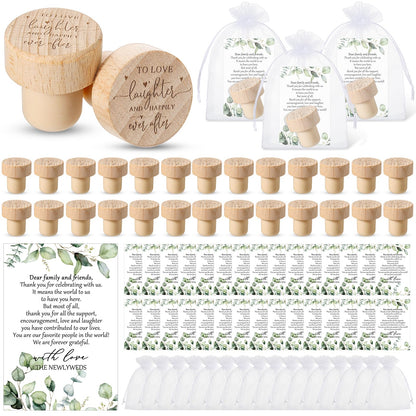 Barydat 50 Sets Wedding Favors for Guests Bulk Engraved Wood Wine Bottle Corks Wine Stopper with Wedding Thank You Cards and Organza Bags Appreciation Gifts for Guest Thank You Gifts(Novelty)
