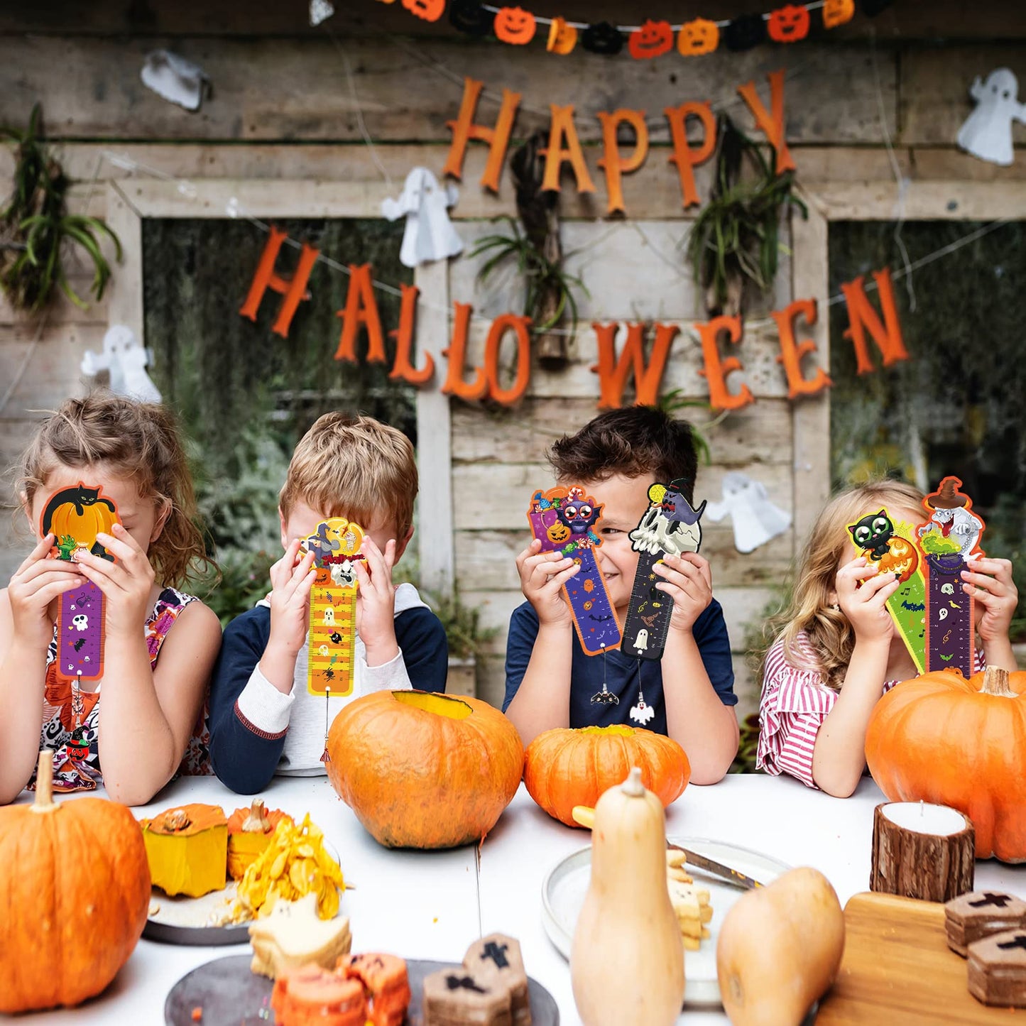 Pajean 24 Pcs Halloween Bookmarks, Ruler With Pumpkins, Ghost, Skulls Book Page Clips, Metal Charms for Classroom Rewards, Prizes, Holiday Party Favor Decorations