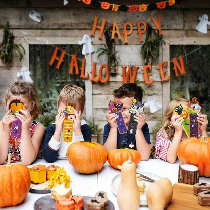 Pajean 24 Pcs Halloween Bookmarks, Ruler With Pumpkins, Ghost, Skulls Book Page Clips, Metal Charms for Classroom Rewards, Prizes, Holiday Party Favor Decorations