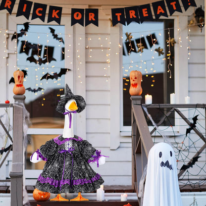 SilTriangle Halloween Witch Goose Outfit Set for 23'' Plastic Lawn Porch Goose Statue Clothes Witch Fancy Dress with Pumpkin Basket Halloween Costume for Outdoor Patio Yard Lawn Art Decor