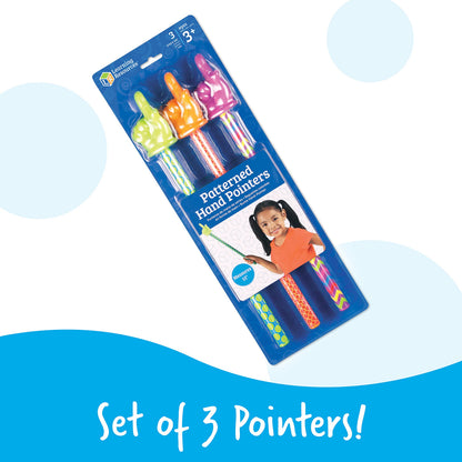 Learning Resources 15" Patterned Hand Pointers, Set of 3 - Pointer Finger Stick, Teacher for Classroom for, Focus for Reading, Presentation Tools