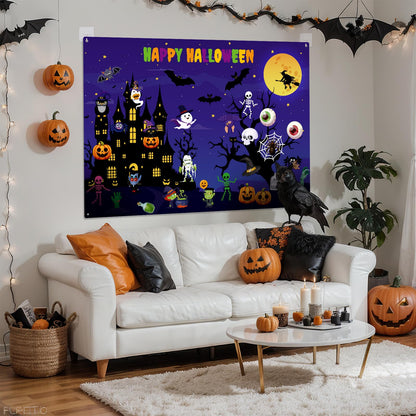 MiniInflat Halloween Felt Board 3.4FT 35 Pcs Happy Halloween Felt Story Board Haunted House DIY Craft Project Scary Pumpkin Ghost Storytelling Hanging Ornament for Trick or Treat Gift (35, House)