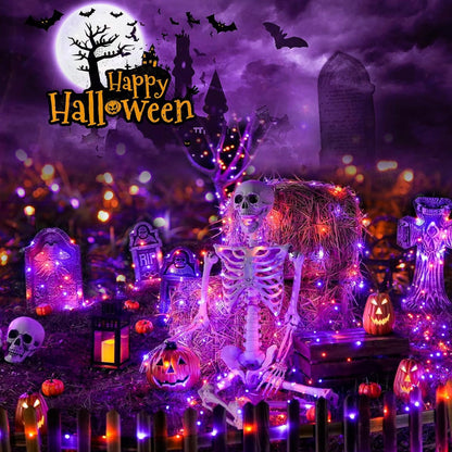SyouHome 6-Pack Solar String Lights, 600 LED Extra-Long 236Ft Solar Halloween Lights Outdoor Waterproof, 8 Modes Led Halloween Light for Garden, Patio, Wedding(Purple & Orange)