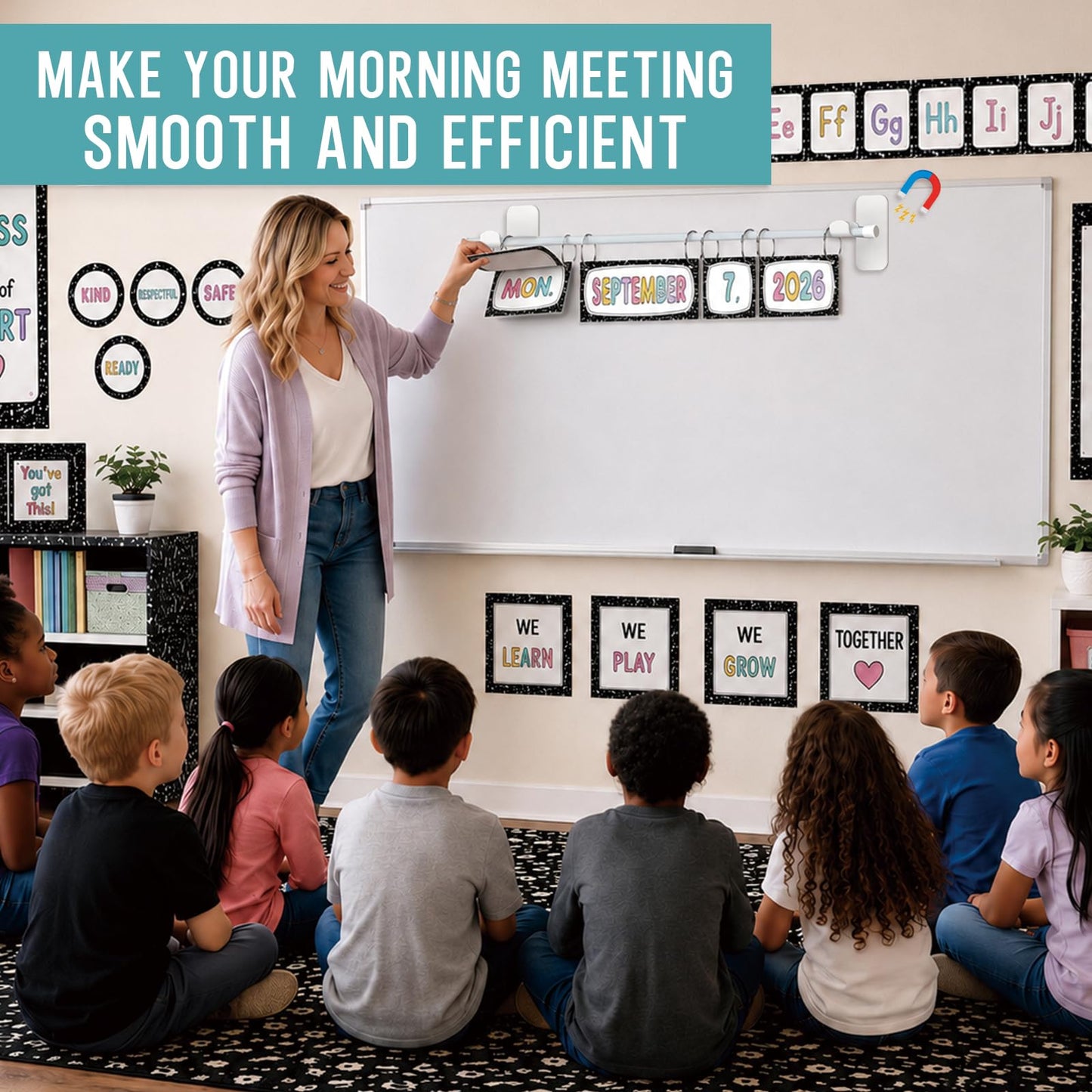 Magnetic Flip Calendar for Classroom - Composition Notebook Date Flip Calendar Set with Magnetic Rod for Classroom Home Whiteboard, Pastel Back to School Decor for Teacher Supplies