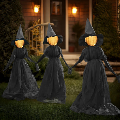 TW SHINE Halloween Witch Decorations Outdoor, 5 FT Set of 3 Holding Hands Witches Stakes with Glowing Face, Lighted Halloween Decor for Party Yard Lawn Porch Garden Haunted House Props
