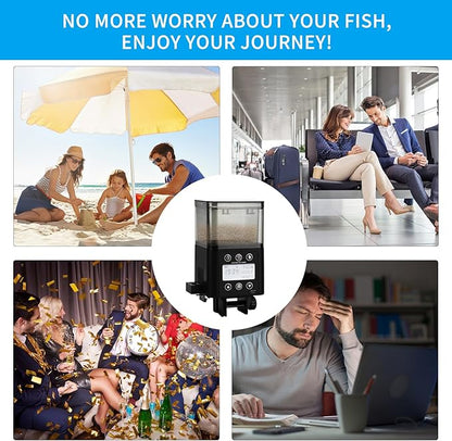 Podazz Automatic Fish Feeder for Aquarium with Timer, LCD Display 320ML Large Capacity Adjustable Fish Dispenser, Operated Feeders for Goldfish, Turtle for Vacation, Weekend or Daily Use(Black)