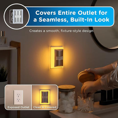 Enbrighten SleepLite Motion Sensor Night Lights Plug Into Wall Nightlight Amber Light Bathroom Bedroom Kitchen Nursery Kids Adults Brushed Nickel 2-Pack