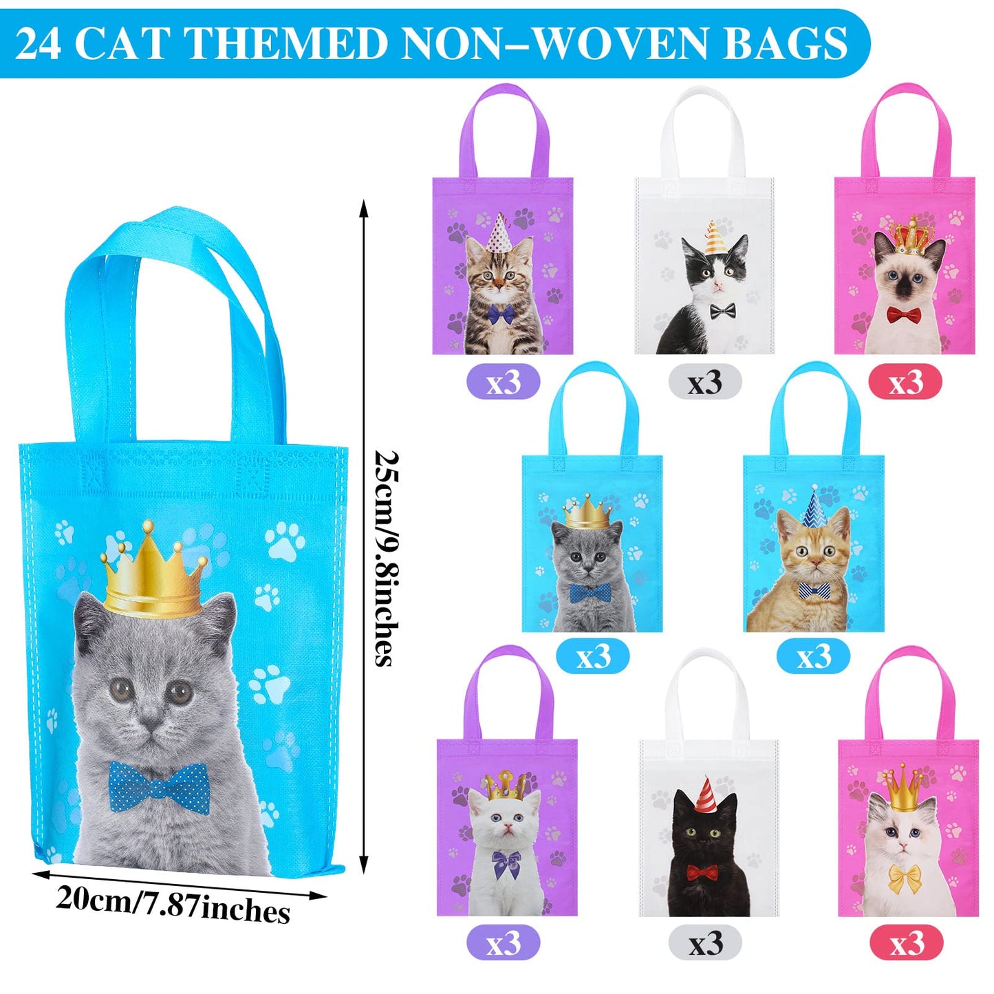 Ferraycle 24 Pcs Cat Party Favor Bag Cute Cat Goodie Bags Pet Party Favor Shopper Pet Themed Treat Supplies Non Woven for Baby Shower Birthday Decoration Supplies
