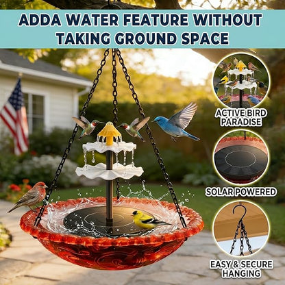Solar Cascade Hanging Bird Bath Fountain, Solar Fountain Pump with 8 Nozzles, Hanging Bird Bath with Water for Outdoors Garden Patio Backyard Lawn Decor (Blue)