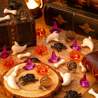 ZHWKMYP 220 Pcs Halloween Vase Filler, Mini Acrylic Pumpkin Ghost Skull Spider Witch Hats Gems for Centerpieces Table Decorations, Halloween Sensory Bin Filler Decor for DIY Crafts