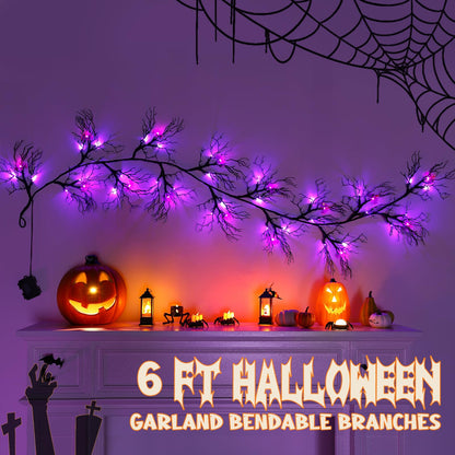 Joyhalo Halloween Garland with Lights Decorations with Bat Lights,Battery Operated 6FT 48 LED Halloween Willow Vine Twig Garland for Mantle,Wall,Fireplace and Halloween Decorations