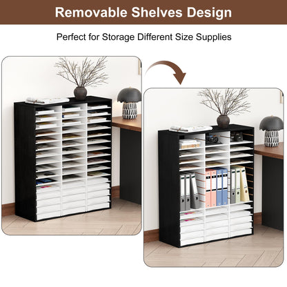 EasyPAG Wooden Literature Organizer with Adjustable Shelves, 48 Compartments Office Paper Organizer Storage 24000 Sheets Letter Size Paper, Student Mailbox for Classroom, Black/White