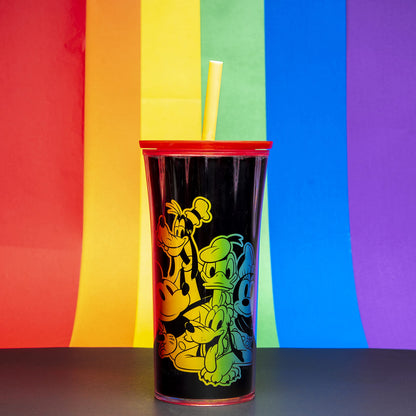 Zak Designs Disney Halloween Rainbow Collection Double-Wall Insulated Plastic Tumbler for Cold Drinks, Travel Cup with Splash-Proof Straw Lid Made with Durable Materials (Mickey and Friends, 20 oz)