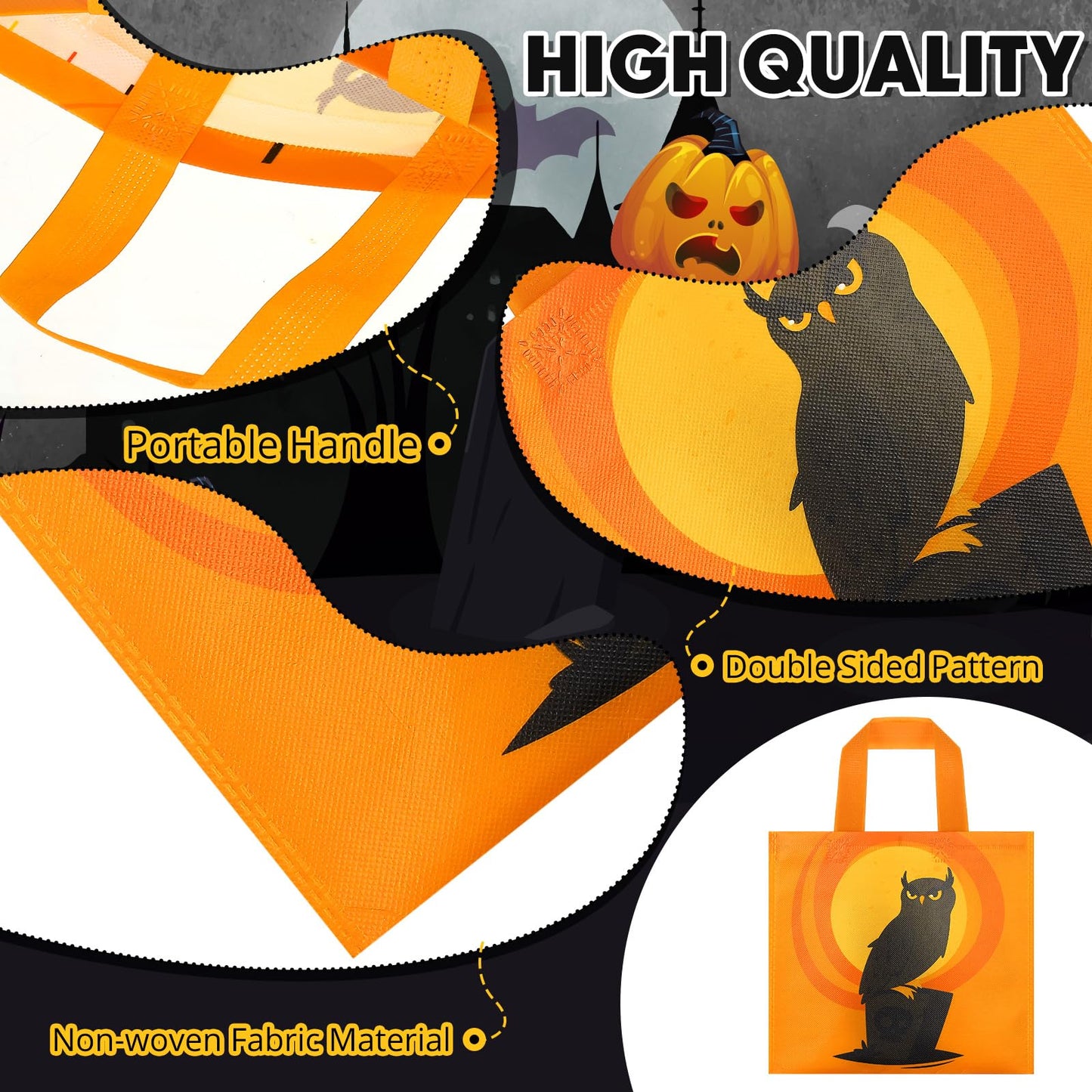 Zhanmai 100 Pcs Halloween Treat Bags with Handle 10 Patterns Design Halloween Candy Goodie Gift Bag for Party Favor Supplies(9.5" x 8.7" x 0.2")