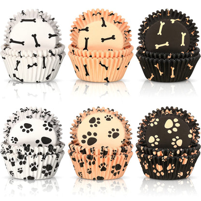 600 Piece Paw Bone Print Cupcake Liners Puppy Dog Theme Cupcake Holders Nonstick Baking Cups Paper Muffin Cakes for Birthday Wedding Animal Favor