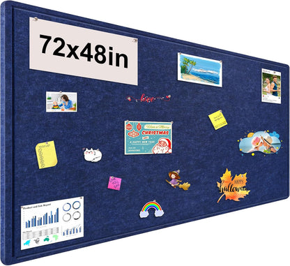 Large Bulletin Board, 72x48 Inches Cork Board Alternative, Large Felt Board Decorative Pin Board for Wall, Foldable Photo Board Self-Adhesive Vision Board with 36 Pushpins Dark Blue