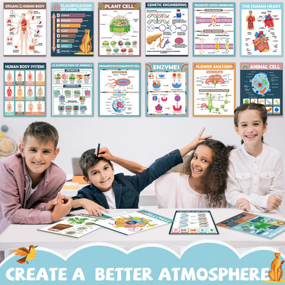 16Pcs Boho Science Posters for Classroom Middle School Supplies Biology Poster Classroom Decoration Life Science Posters Charts for Teachers High School Education Bulletin Wall Decor