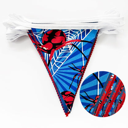 32Ft Spider Party Decorations Red Blue Spider Web Triangle Flag Pennant Banner Fabric Garland Streamer for Kids Boys Cartoon Super Heros Movie Birthday Superhero Baby Shower Party Decor Supplies