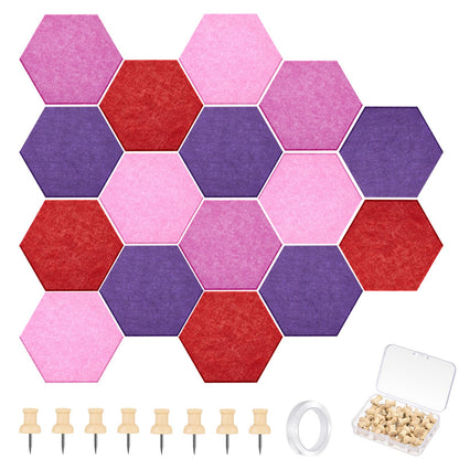 Mindsoft 16 Pcs Hexagon Cork Board for Walls with 50 Wooden Push Pins 6.7 x 5.9 in Felt DIY Tiles Notice with Nano Tape Hanging Bulletin Board for Home Photo Office Memo Note (Gradual Purple)