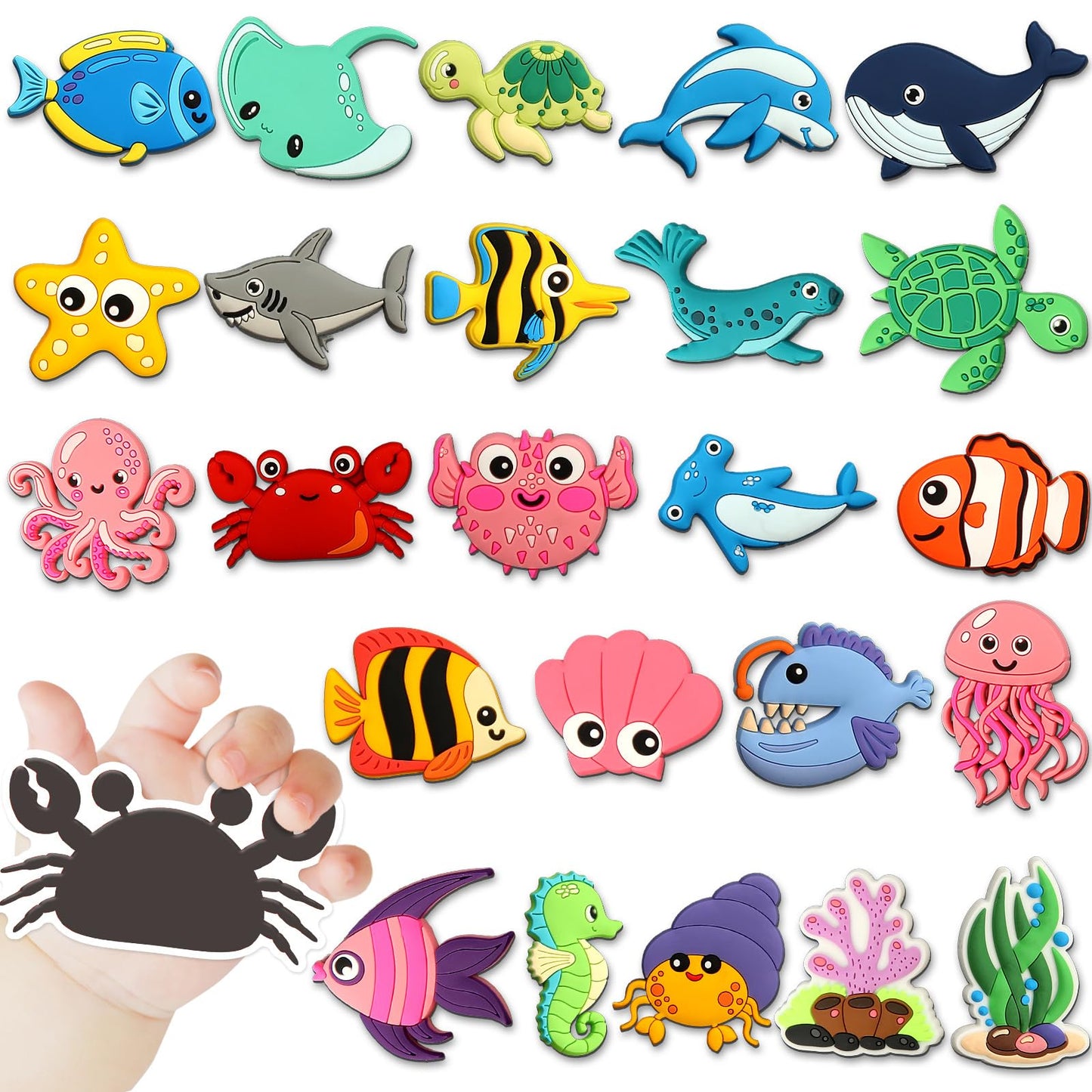 Justforjoyful 24PCS Ocean Animals Refrigerator Magnets for Cute Rubber Sea Animals Educational Sea Life Magnets for Fridge Full Back Magnetic for Fridge Whiteboard