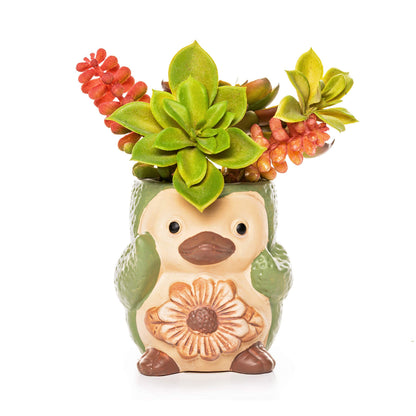 Bird/ Penguin Mini Succulent Pots, 3.6x3.5x2.3,Ceramic Animal Succulent planters,Cute Set- 4 small Flower pots,Cactus Animal Planter, Indoor/ outdoor Plant Pot,Funny Planters with Drainage Hole