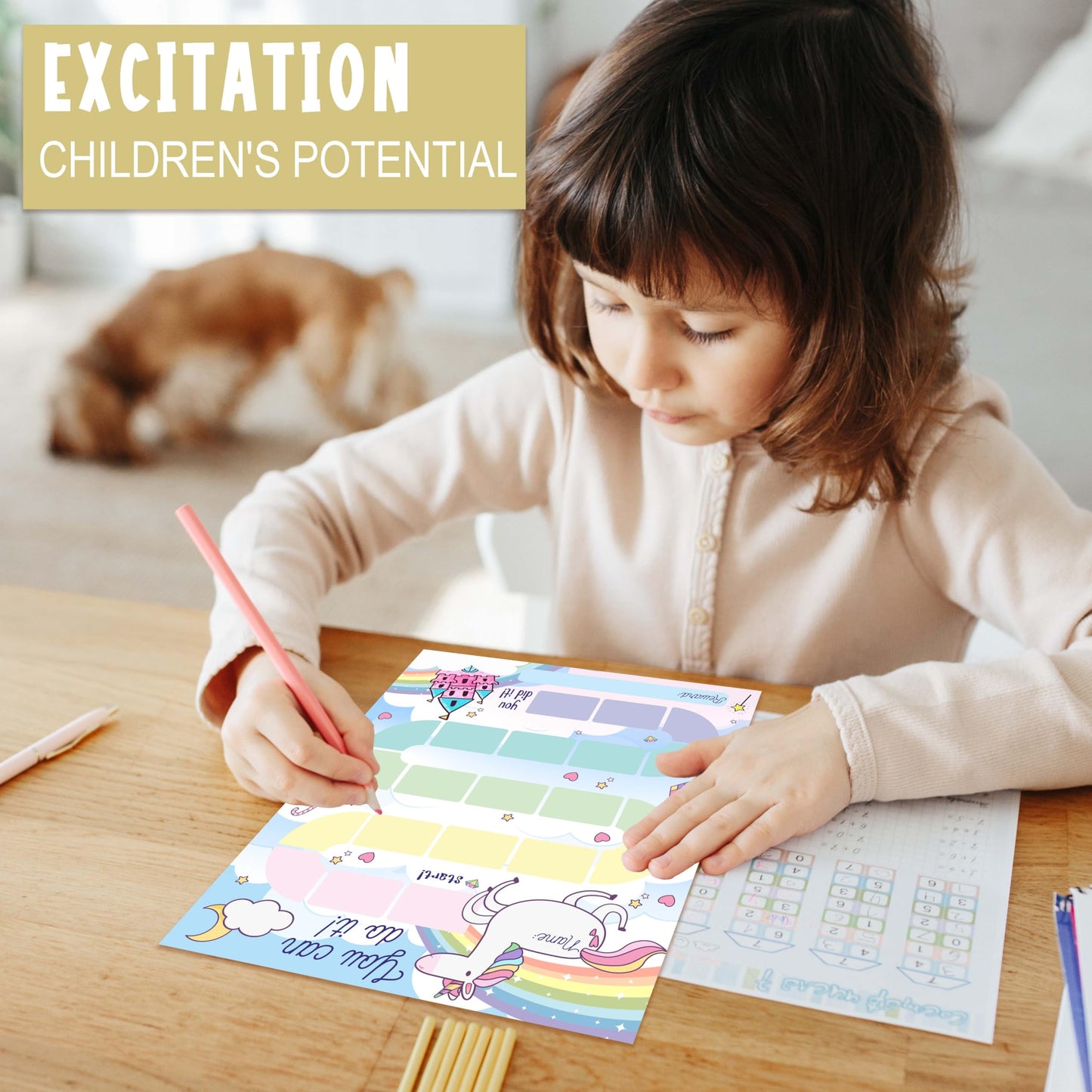 10 Unicorn Reward Chart with 216 Round Stickers, Incentive Behavior Chart for Kids at Home Classroom, Kids Routine Daily Chore Sticker Chart-A01