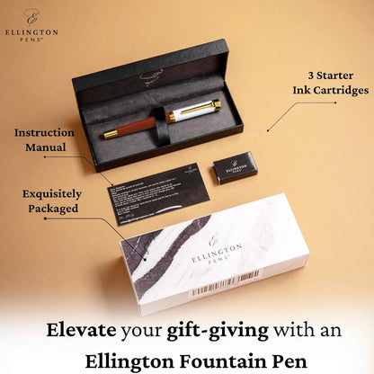 Luxury Fountain Pen Set- Fountain Pens for Writing - Smooth Extra Fine Nib - Includes Refillable Ink Converter, 3 Ink Cartridges [Black & Blue], Gift Box - Elegant Calligraphy