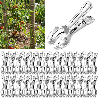 FoldTier 50 Pack Heavy-duty Stainless Steel Garden Clips Upgraded Large Opening Greenhouse Clamps for 3/4" to 2" Pipes Strong Grip Hoop House Clips for Row Covers Shade Cloth Tarps and Plant Support