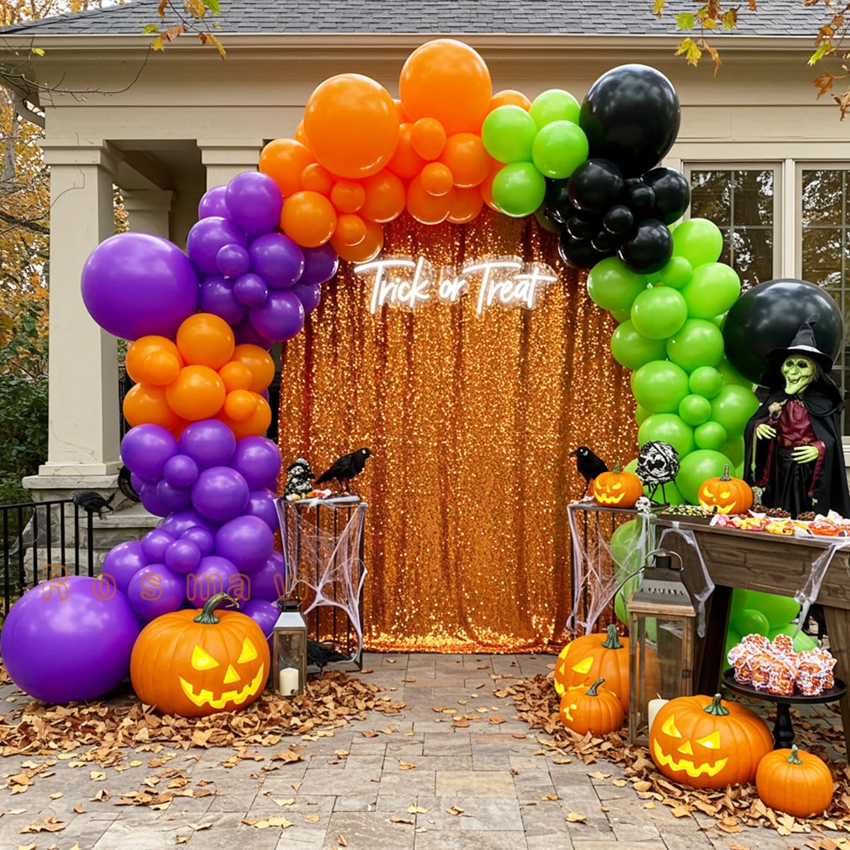 Halloween Balloon Arch Kit – 146pcs Orange Black Green Purple Balloons Garland for Halloween Decorations, Party Backdrop, Birthday Celebration, Spooky Haunted House, Trick or Treat Party Supplies