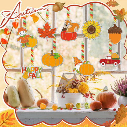 Pasimy 36 Sets Fall Crafts Kit Pumpkin Leaf Suncatchers Paint Your Own Autumn Window Hanging Ornaments Decorations DIY Thanksgiving Activities Arts Classroom Project Harvest Party Favors(Harvest)