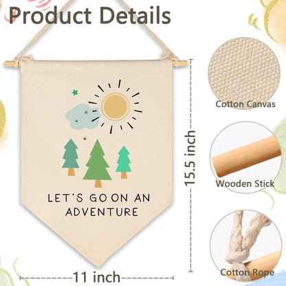 Let's Go On an Adventure-Forest Adventure Nursery Art-Canvas Hanging Pennant Flag Banner Wall Sign Decor Gift for Nursery Baby Kids Girl Boy Teen Bedroom Playroom Decor- Birthday Christmas Gift