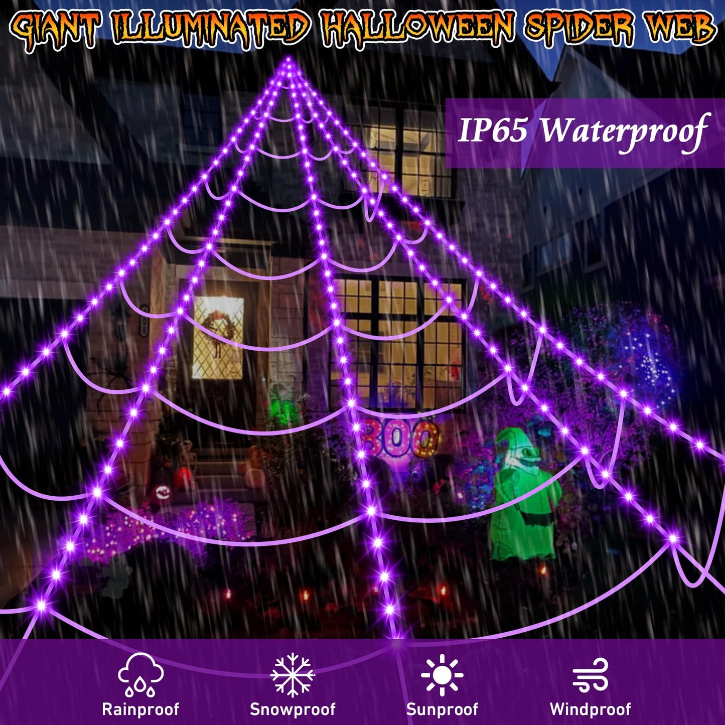 Halloween Spider Web Lights 250 LED: 19.68Ft Outdoor Web Halloween Decorations with Purple Lights - Halloweens Decor Light with 8 Modes Waterproof & Timer for Outdoor Indoor Yard Haunted House
